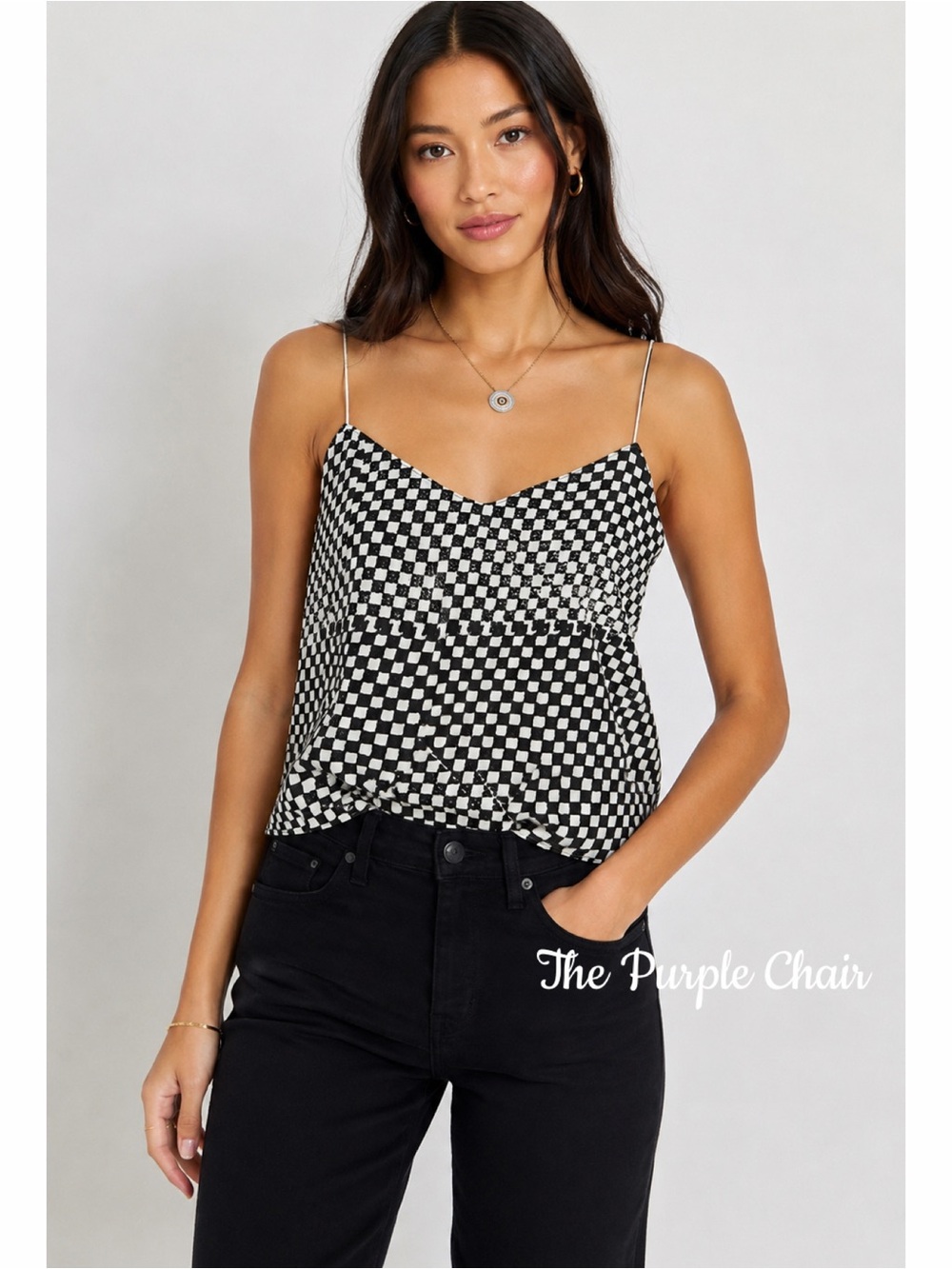 ASSEMBLY NEW YORK NWOT Black/White Checkered Sleeveless Cropped Top S